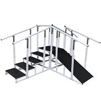 Corner rehabilitation staircase KSRwith 2 handrailswith ramp