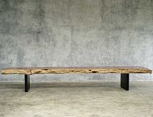 Contemporary bench LONG LOWwoodenironwithout backrest