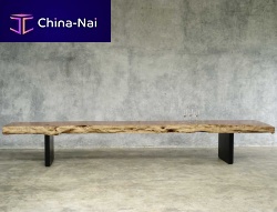 Contemporary bench LONG LOWwoodenironwithout backrest