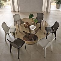 Contemporary dining table EPSYLON smoked glassbrass baseround