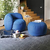 Contemporary ottoman REEFfabricwoodenround