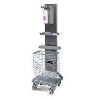 Hygiene station on casters MHS 10with hand sanitizer holderwith basketwith glove box