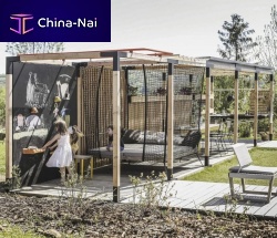 Custom pergola Yself-supportingwoodenfabric canopy