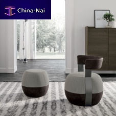 Contemporary pouf Barriquefabricleatherwooden