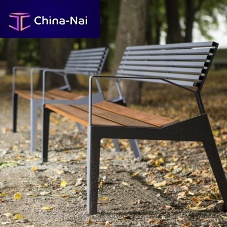 Contemporary public bench BERGAwoodengalvanised steelwith backrest
