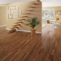 Solid parquet floor SUCUPIRAvarnishedribbedglued