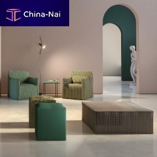 Contemporary ottoman Rochestermetalpolyurethane foamsquare