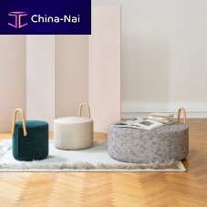Contemporary pouf AMSTELLEfabricleatheroak