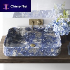 Countertop washbasin BLUE SODALITEstonewith adjustable mirrorsquare