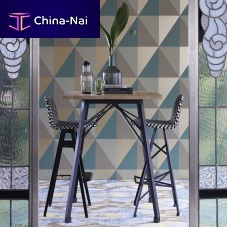 Contemporary high bar table STRAIGHTnatural oaklacquered metal steel baserectangular