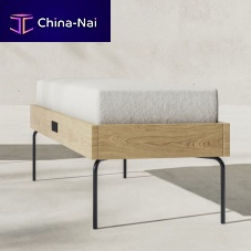 Minimalist design upholstered bench Ehefabricpowder-coated steel basewooden