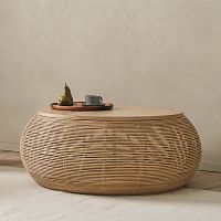 Contemporary coffee table VIVIoakwood veneerrattan base