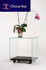 Contemporary table ZEN 4tempered glassoak baserectangular