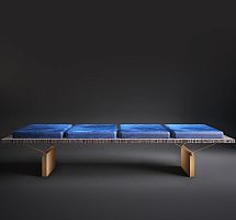 Contemporary upholstered bench STAMFORD leathersolid woodwooden