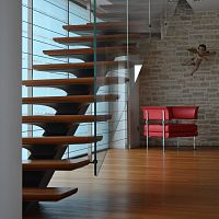 Straight staircase 1wooden stepmetal framecontemporary