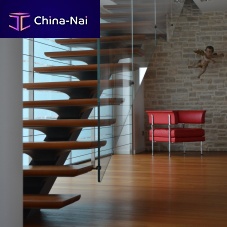 Straight staircase 1wooden stepmetal framecontemporary