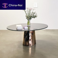Contemporary table Pli glassmarblepolished stainless steel base