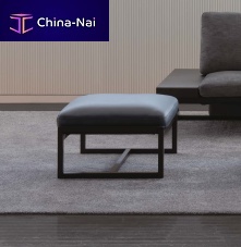 Contemporary ottoman SESTINA LUXfabricleathercherrywood