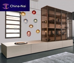 Contemporary china cabinet wood veneerstainless steelconcrete