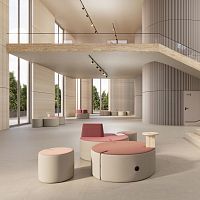 Contemporary pouf TRI.PLYfabricwoodenround