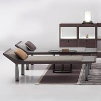 Contemporary chaise longue VASI fabricleathernatural oak