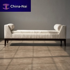 Contemporary upholstered bench LUGANOfabricwalnutwith armrests