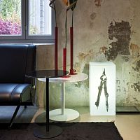Contemporary pedestal table ASYMMETRICALglasslaminateround