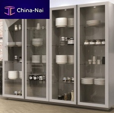 Contemporary china cabinet FRAMEaluminiumtitaniumtempered glass