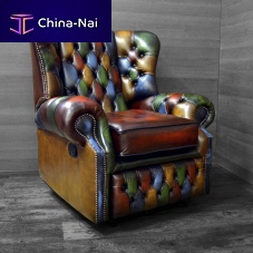 Traditional armchair MONK leatherwith footrestwing