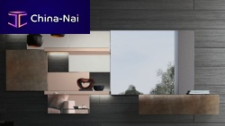 Contemporary living room wall unit ATTILIO lacquered woodwith mirror