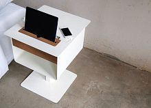 Contemporary bedside table NOMADwoodensquarewith integrated electrical outlet