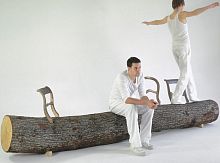 Original design bench TREE-TRUNKwoodenbronzewithout backrest