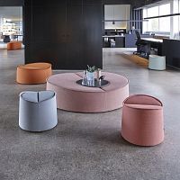 Contemporary pouf Nenousolid woodnatural stoneround