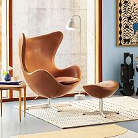 Scandinavian design armchair EGGfabricleatherwith footrest