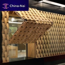 Bronze solar shading KNEEwoodenfor facademotorized