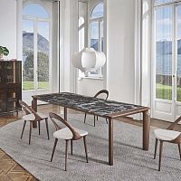 Contemporary dining table AMPHORAwoodenmarblewalnut base