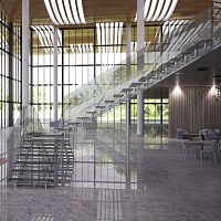 Quarter-turn staircase BACKBONE DOUBLEglass stepstainless steel framecontemporary