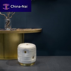 Contemporary pouf OLIVIAfabricleatherwooden