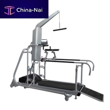 Treadmill with handrails with underarm barswith harness systemwheelchair-bound person