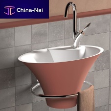 Wall-mounted hand basin IRISconicalSolid Surfacewith towel rack