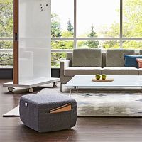 Modern ottoman MASSAUDfabricsquarewith storage compartment