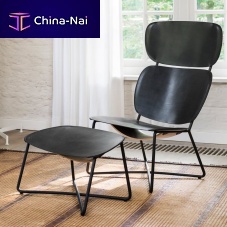 Contemporary footrest MILLERleatherwoodenpowder-coated steel