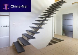Straight staircase EDI59stone stepstainless steel framecontemporary