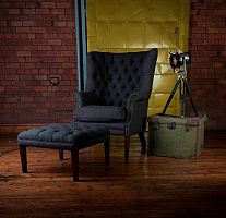 Chesterfield armchair MACKENZIE leatherfabricwith footrest