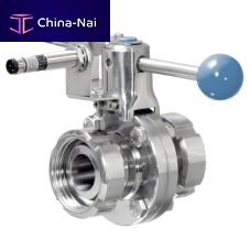 Butterfly valve leverfor controlfor liquid food products and beverages