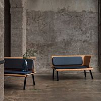 Contemporary bench ENDLESS SUMMERwoodenmetalfabric