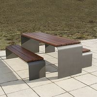 Contemporary table and bench set Arcwoodensteelgarden