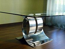 Original design dining table CROSSED CARLOVIglassstainless steelsquare