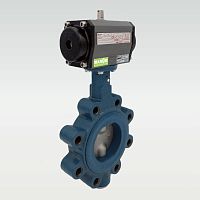 Butterfly valve pneumatically-operatedfor controlstop