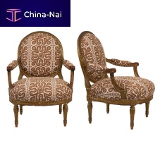 Louis XVI armchair PAIR OF 19TH C. silkwalnutupholstered